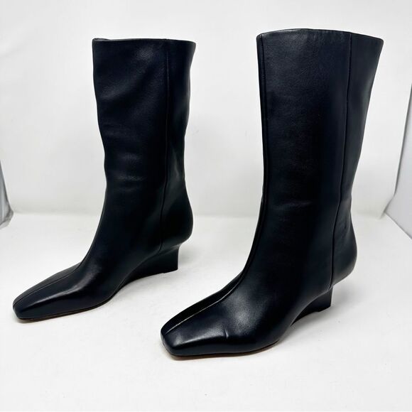 Vince Slouchy Wedge Leather Tall Boot Size 7 Beverly Square Toe - Picture 6 of 9